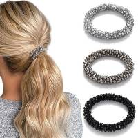 Generse Set di 3 elastici per capelli con perle e strass, per coda di cavallo, elastici per capelli, accessori per capelli per donne e ragazze (confezione da 3) (strisce A)
