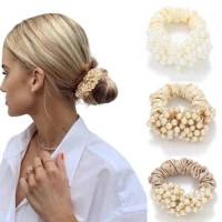 Generse Set di elastici per capelli con perle e strass, set di elastici per capelli in seta satinata, accessori per capelli per donne e ragazze (confezione da 3) (A)